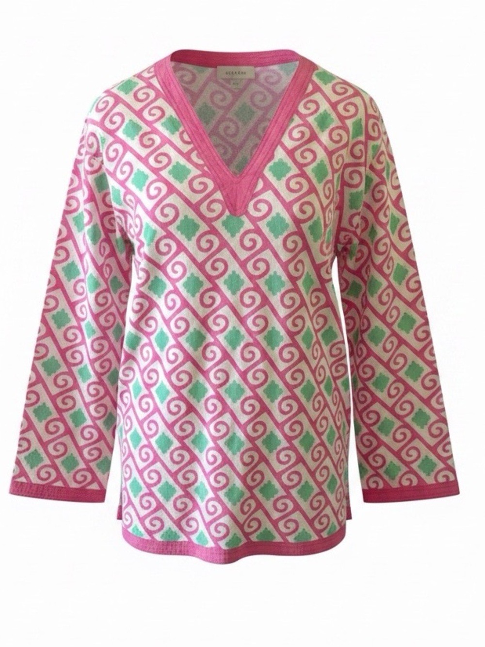Tracey Negoshian Long Sleeve V Neck Blouse in Pink Size Large